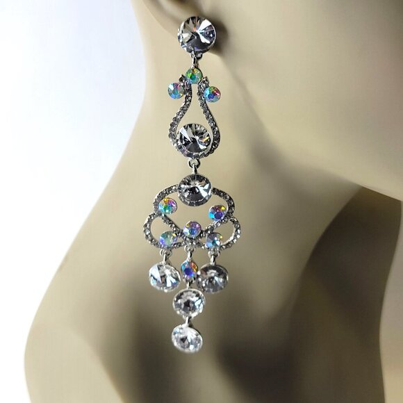 Crystal Chandelier Earrings Flamboyant Crystal Earrings Aurora Crystal Earrings - Picture 2 of 8